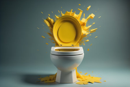 toilet bowl with yellow splashes on grey background. generative aiの素材