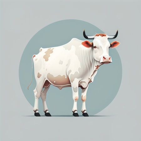 Cow isolated on gray background. Vector illustration in retro style. Farm animal. generative aiの素材
