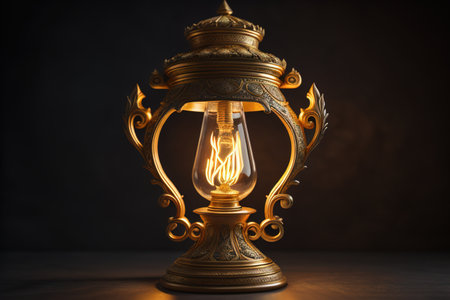 Lantern on a dark background. Vintage lamp with a candle. generative aiの素材