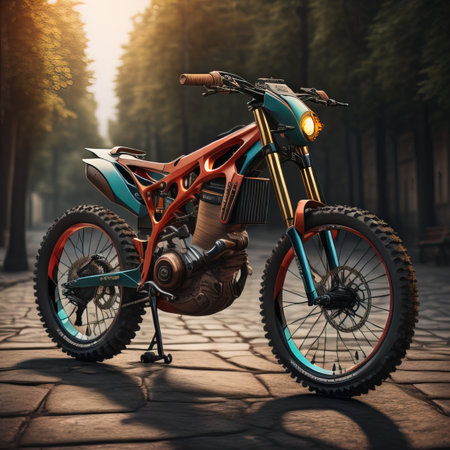 Racing motorcycle in the forest at sunset. generative aiの素材