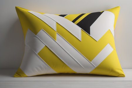 Pillow on the white background. White, black and yellow. generative aiの素材