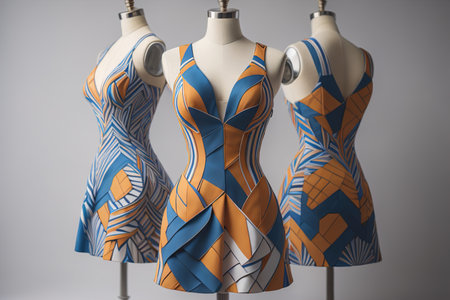 Fashionable women's dress on a mannequin in studio. generative aiの素材