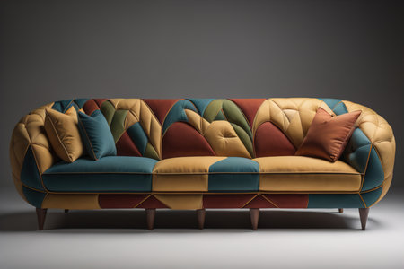 Sofa with cushions on a gray background. generative aiの素材