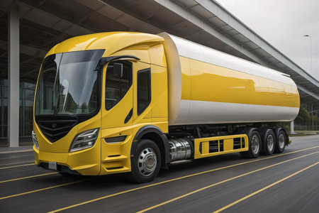 Modern semi-trailer truck with a tank on the road. generative aiの素材