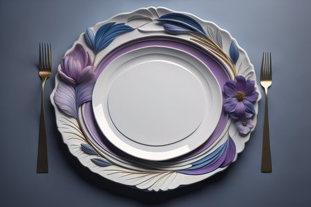 Plate with cutlery on the table. generative aiの素材