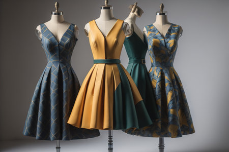 fashionable women's dresses on a mannequin in a studio. generative aiの素材