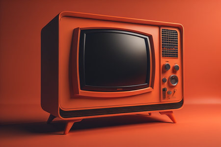 Retro TV on orange background. generative aiの素材