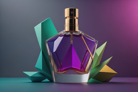 Perfume bottle with colorful geometric background. generative aiの素材