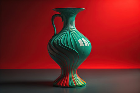 Green vase on red background. generative aiの素材
