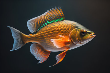 golden fish on a dark background. close-up. generative aiの素材