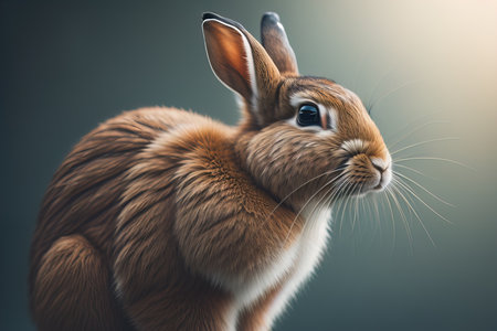 a cute brown rabbit on a dark background. generative aiの素材