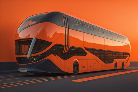 Modern bus on the road at sunset. generative aiの素材
