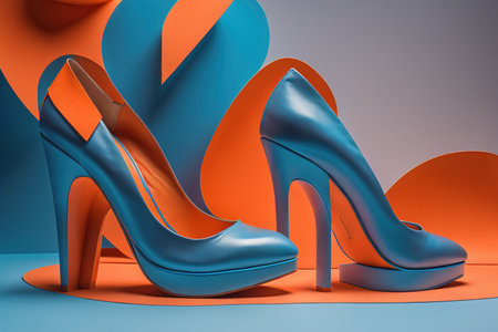High-heeled shoes on a blue background. generative aiの素材