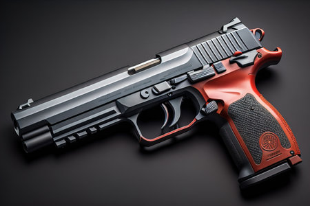 Semi-automatic pistol on a black background. generative aiの素材