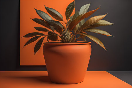 Potted plant on a orange background. generative aiの素材