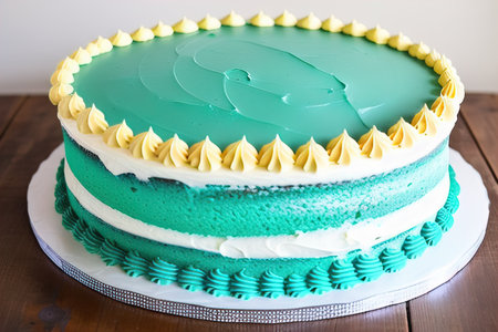 Green and white birthday cake with buttercream frosting on top. generative aiの素材