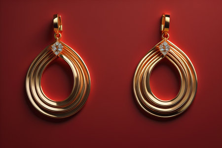 Gold earrings on a red background. generative aiの素材
