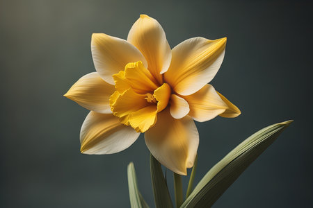 Beautiful daffodil flower on dark background, closeup. generative aiの素材