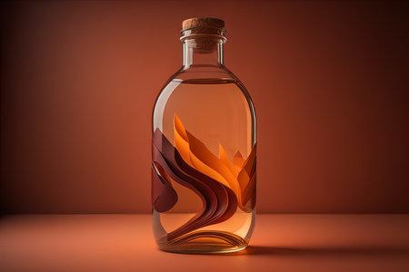 bottle of water with fire on a red background. generative aiの素材