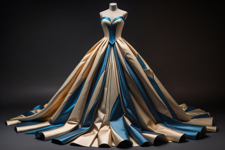 Wedding dress on a mannequin on a dark background. generative aiの素材