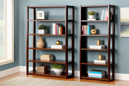 Wooden bookshelf in modern living room, generative aiの素材