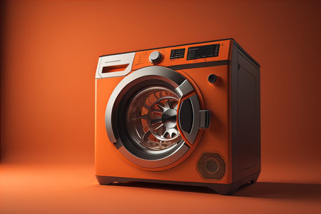 Modern washing machine on a orange background. generative aiの素材