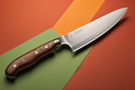a chef's knife on a green and orange background. generative aiの素材