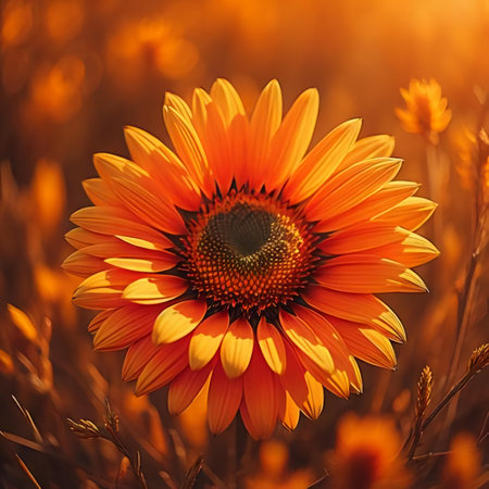 Beautiful sunflower in the field at sunset. Nature background. generative aiの素材