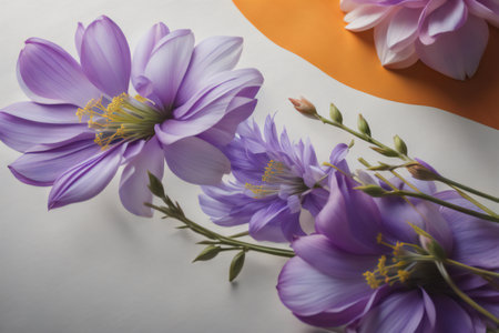 Beautiful purple crocus flowers on white background. Spring concept. generative aiの素材