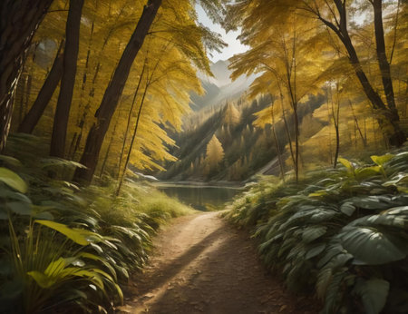 Gorgeous nature in the autumn forest. Beautiful natural background. generative aiの素材