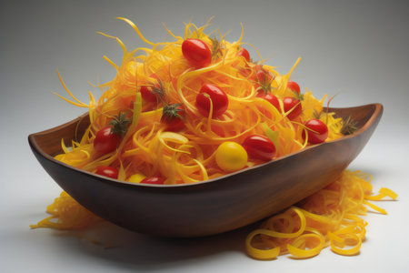 pasta with cherry tomatoes in a bowl on a white background. generative aiの素材