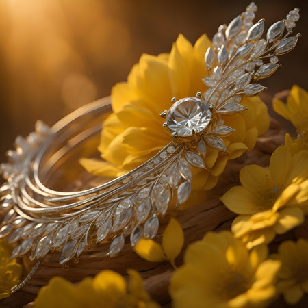 Wedding rings and bouquet of yellow daisies. generative aiの素材