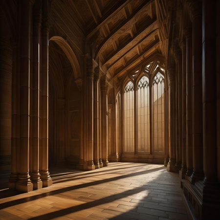 Interior of a church with columns and sunlight. generative aiの素材