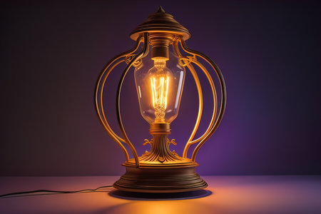 Lantern with glowing light on dark background. ai generativeの素材