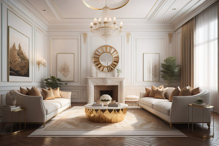 Luxury living room interior with furniture, ai generativeの素材