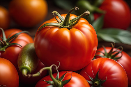 Fresh tomatoe on a wooden background. ai generativeの素材
