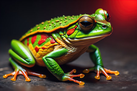 European tree frog, Hyla arborea isolated on solid colour background. ai generativeの素材