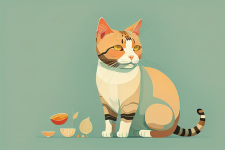 Cute cat sitting on the floor. Vector illustration in retro style. ai generativeの素材