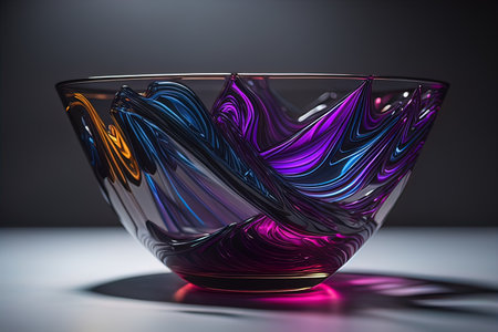 Colorful glass pot on a dark background. ai generativeの素材