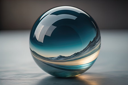 Transparent crystal ball on a wooden table. ai generativeの素材