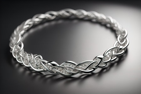 Silver necklace on a solid color background in close-up. ai generativeの素材