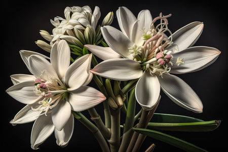 Beautiful white lilies on solid color background, closeup. Floral decor. ai generativeの素材