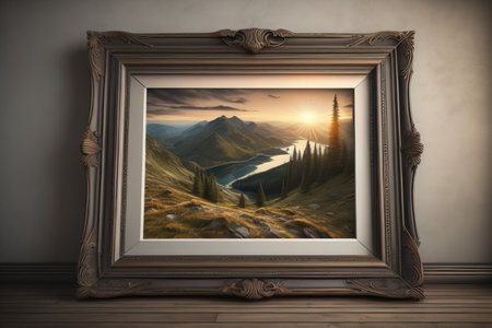 Wooden picture frame on the table. ai generativeの素材