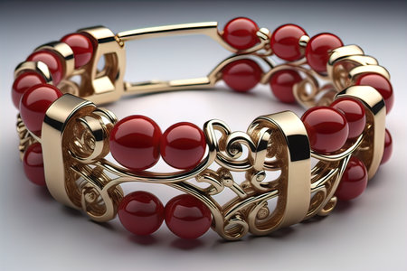 Jewelry Bracelet with precious stones on a gray background. Studio shot. ai generativeの素材