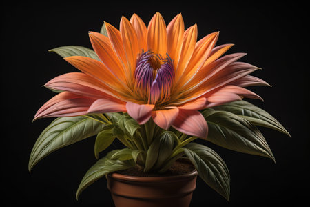Flowers in a pot on a solid color background. ai generativeの素材