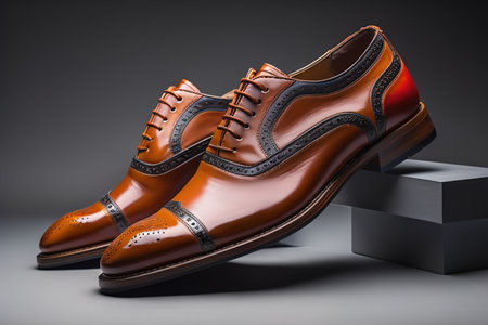 Men's shoes on a solid colour background. Studio shot. ai generativeの素材
