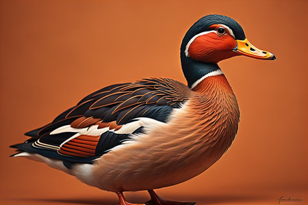 Beautiful duck on a solid color background. ai generativeの素材