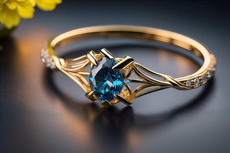 Wedding ring with diamonds on a solid color background. Jewelry. ai generativeの素材