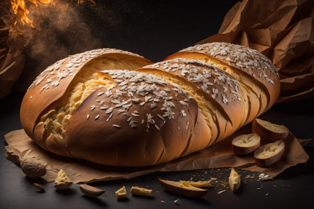 Freshly baked sweet buns on a red background. Toned. ai generativeの素材