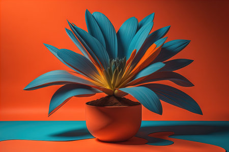Flowers in a pot on a solid color background. ai generativeの素材